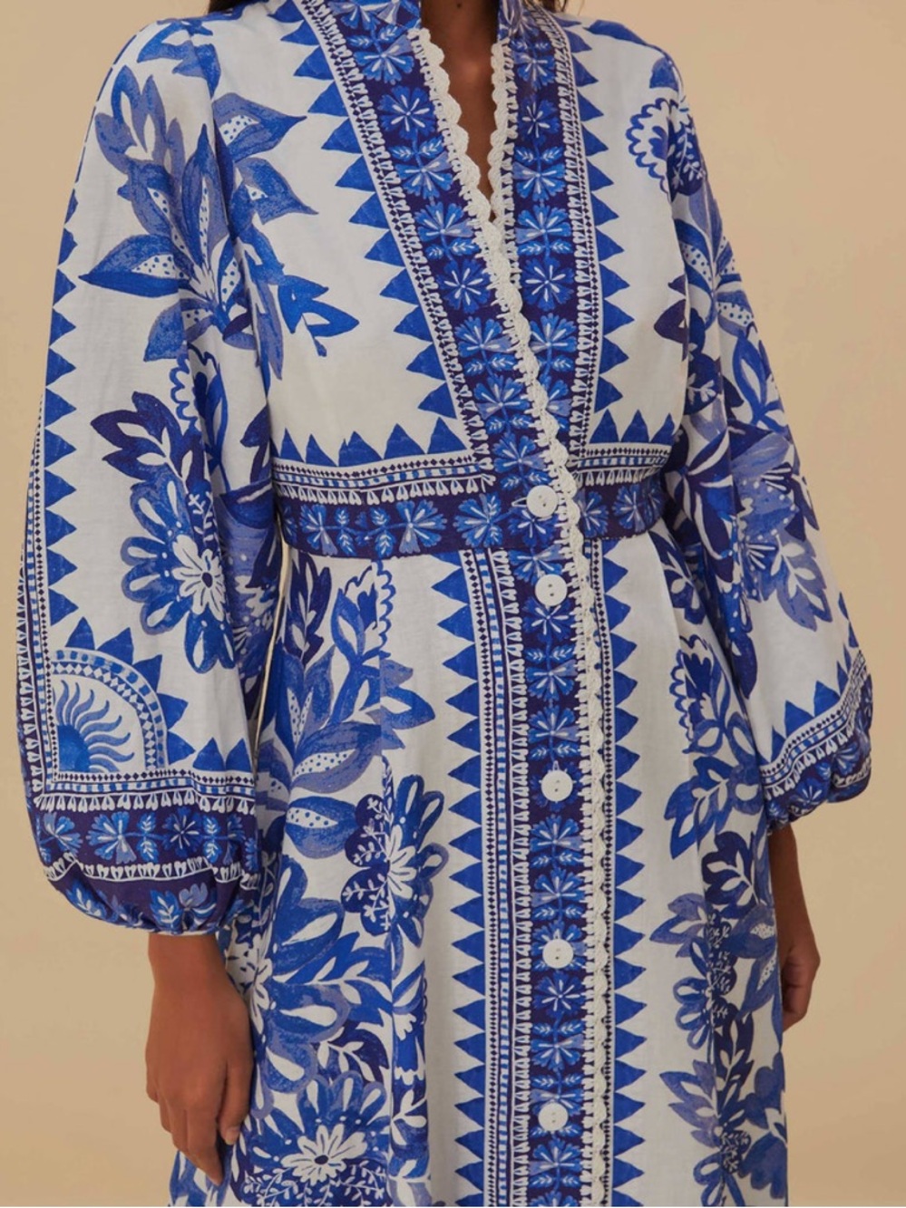FARM Rio Blue and White Floral Print Maxi Dress - Picture 4 of 13